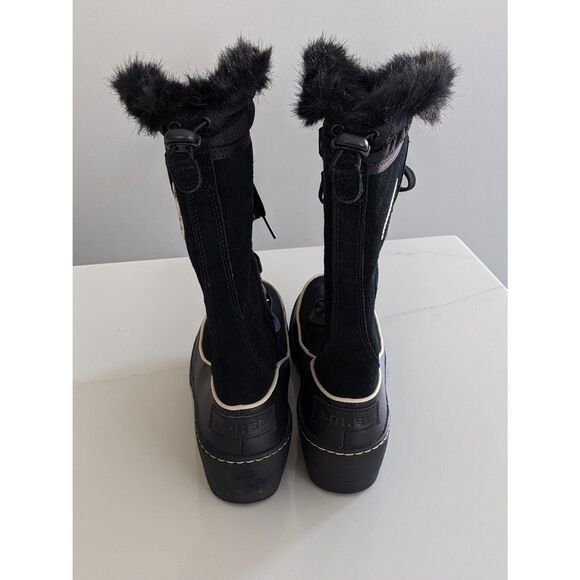 Sorel Tivoli Mid Calf Boots Women’s Sz 7 Black Suede Waterproof Lace Up Faux Fur - Picture 4 of 6